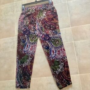 Zara multicolored floral paisley crushed velvet straight leg elastic waist pants